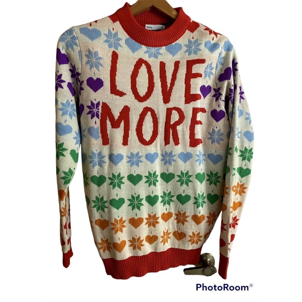 Hulu Love More, Love Victor Pride Christmas Sweater Promo Retro LGBTQ Small